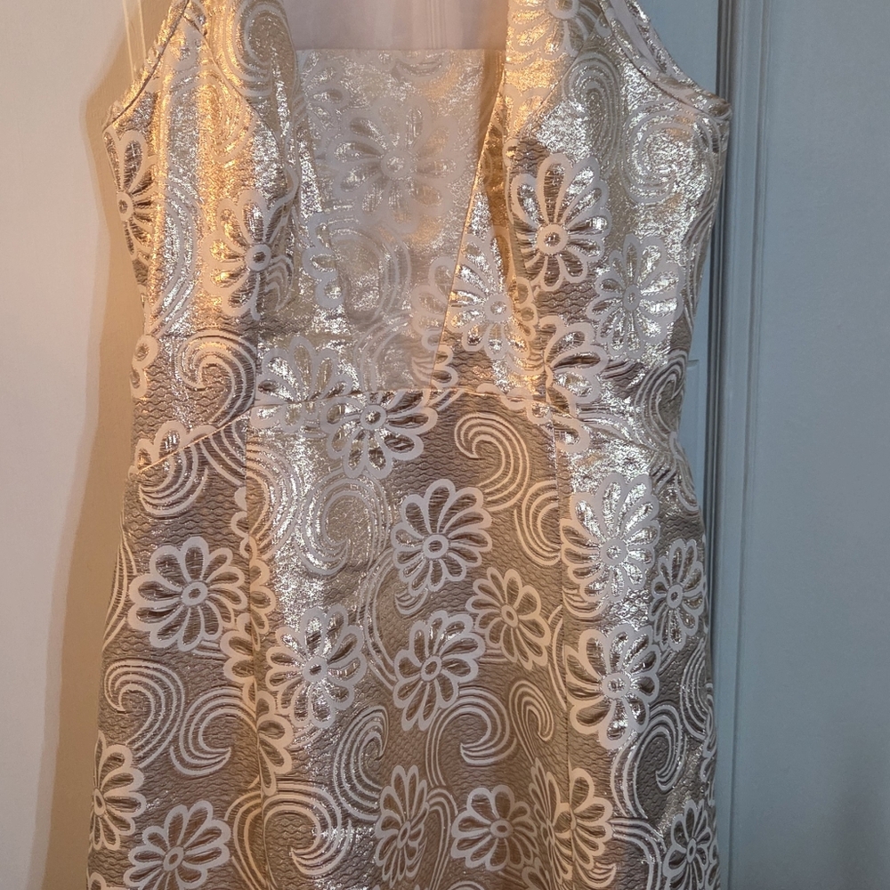 Lilly Pulitzer Elsie Gold Metallic Floral Jacquard Party Dress - Picture 2 of 5